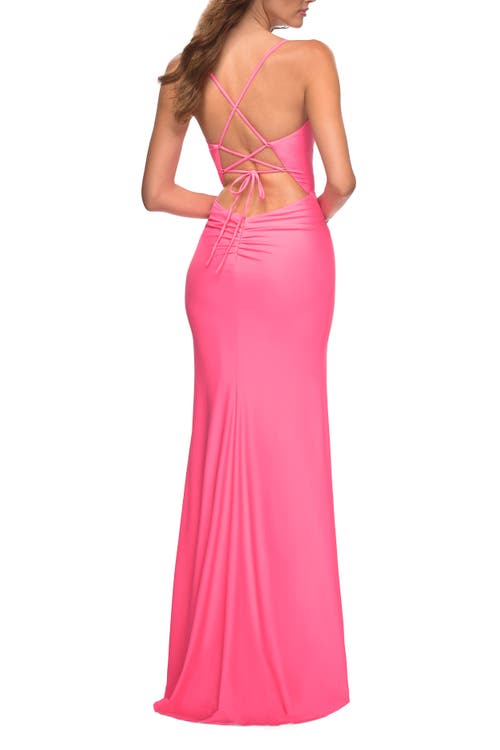 LA FEMME LA FEMME NEON LONG PROM DRESS