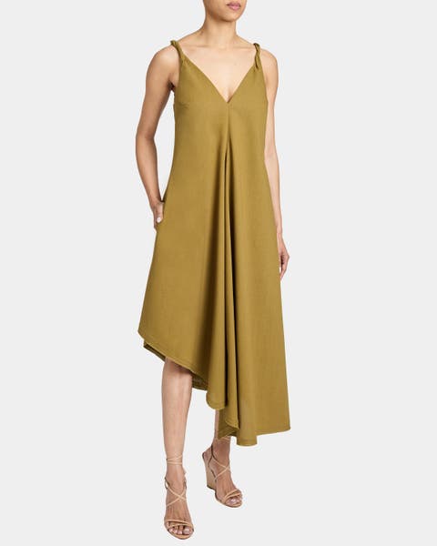 KOURT Asymmetric Sleeveless Linen Blend Midi Billow Dress