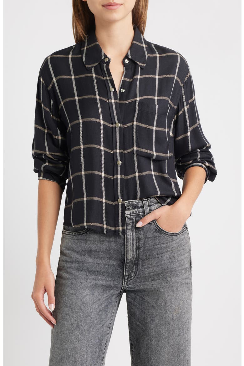 Malin Windowpane Plaid Snap-Up Shirt, Main, color, ONYX SAND BIRCH