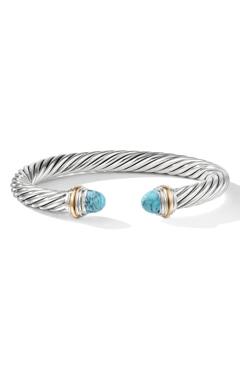 David Yurman Cable Classic Bracelet with Turquoise and 14K Gold, 5mm, Main, color, 