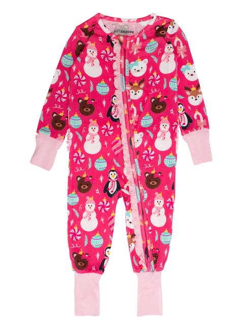 Girls SoftSnooze Holiday Convertible Ruffle One Piece Pajama