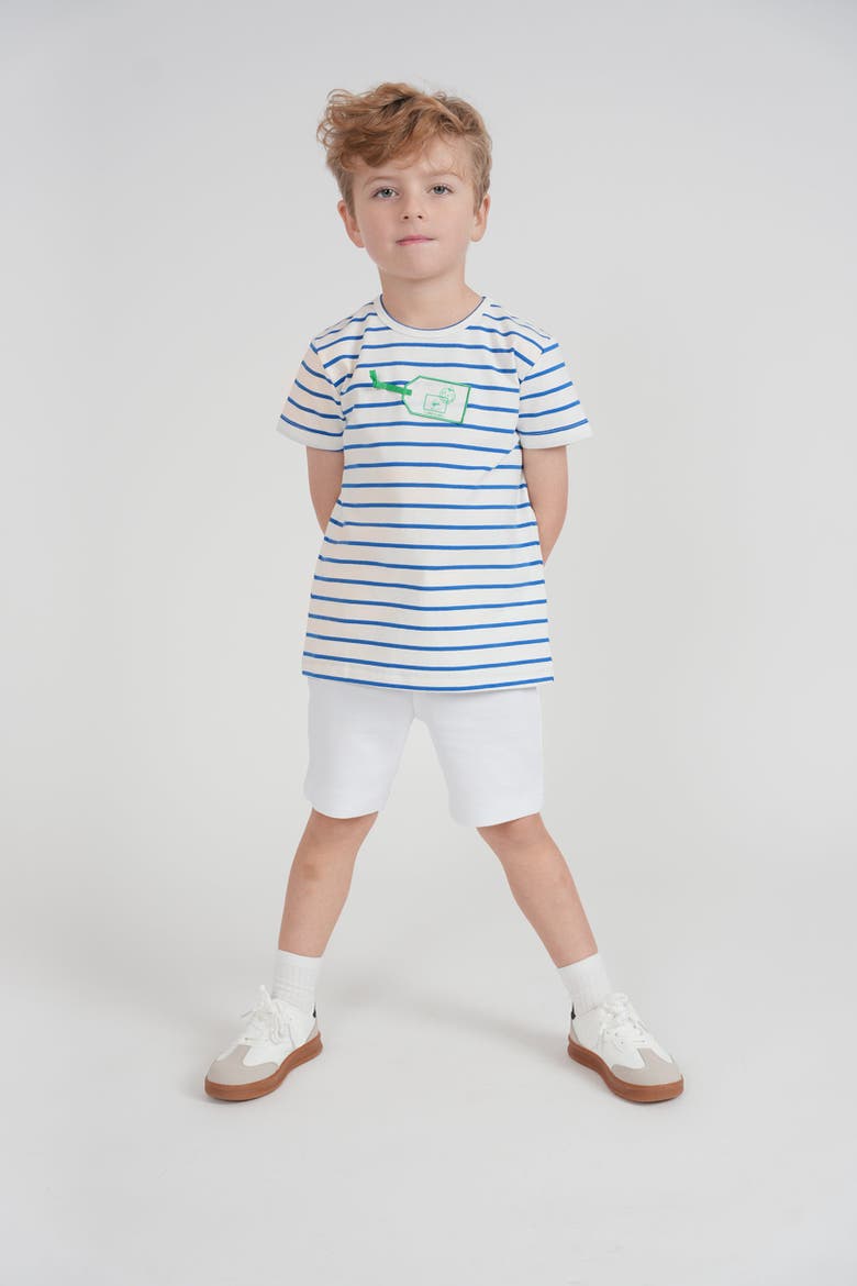 Striped Tag Applique Stretch Cotton Crewneck T-Shirt, Alternate, color, White/Blue/Green