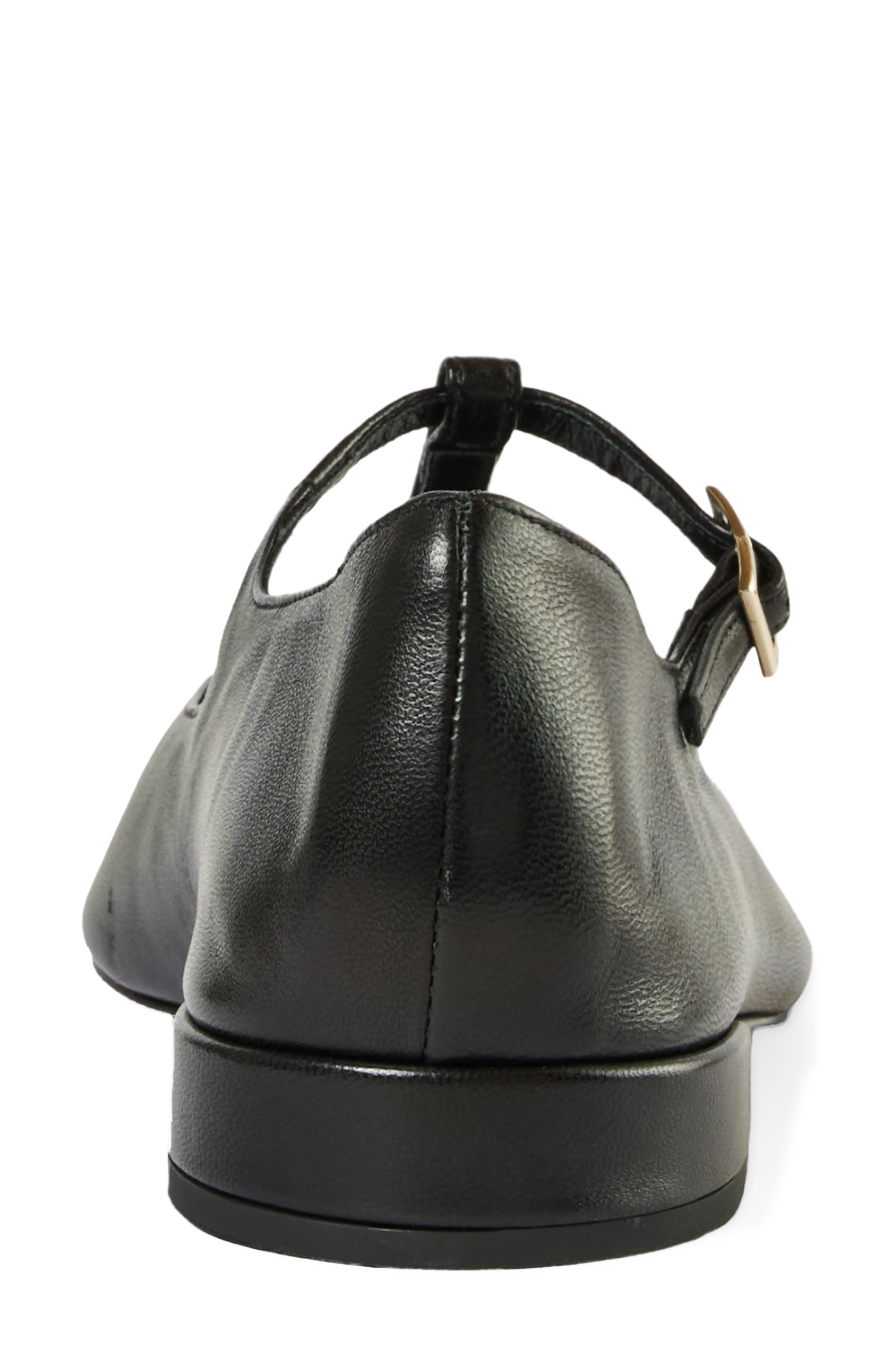 Jianna Leather T-Strap Mary Jane Flat, Alternate, color, BLACK