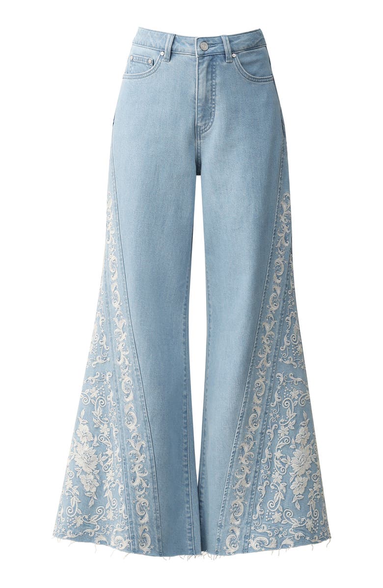 Bayeas Embroidered High Waist Raw Hem Flare Jeans, Alternate, color, 