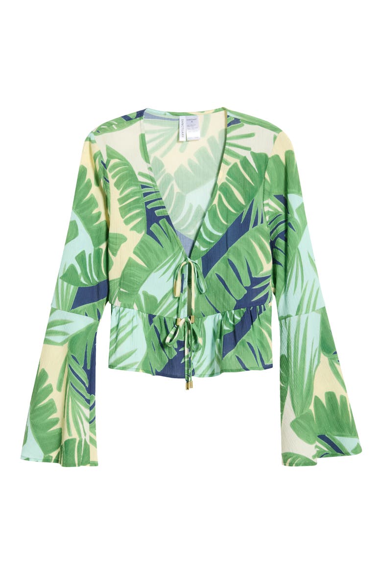 Ruffle Tie Front Cover-Up Top, Main, color, GREEN MULTI