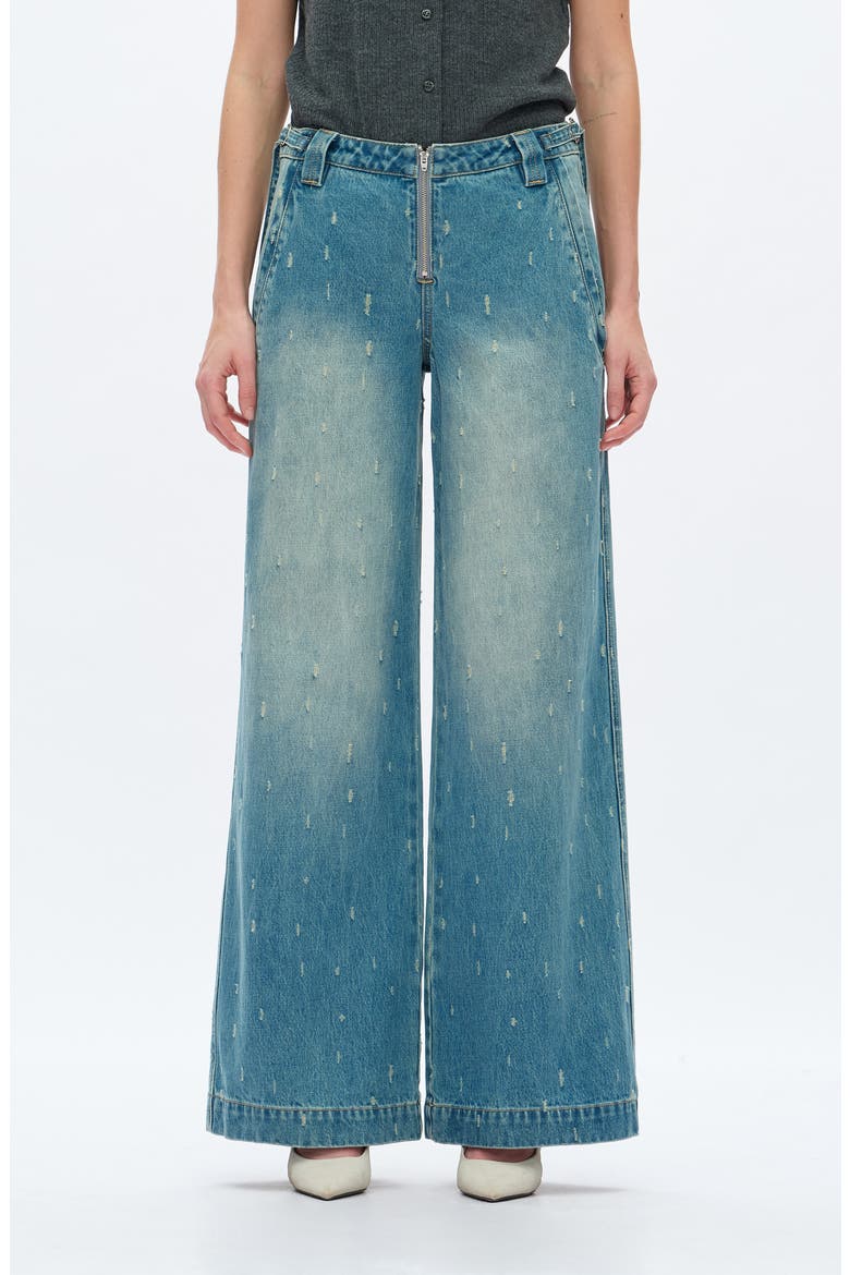 Distressed Low Rise Wide Leg Jeans, Main, color, VINTAGE MEDIUM BLUE