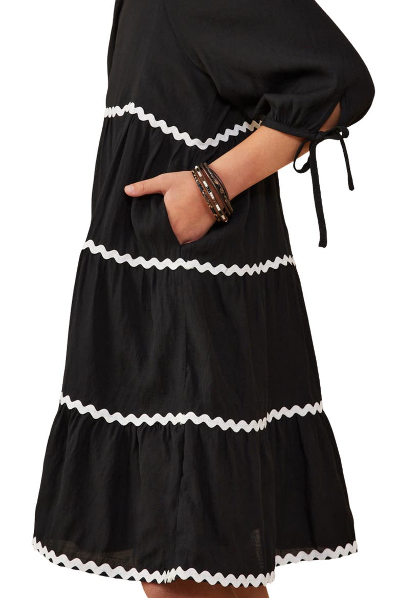 Kids' Wavy Square Neck Dress, Alternate, color, BLACK
