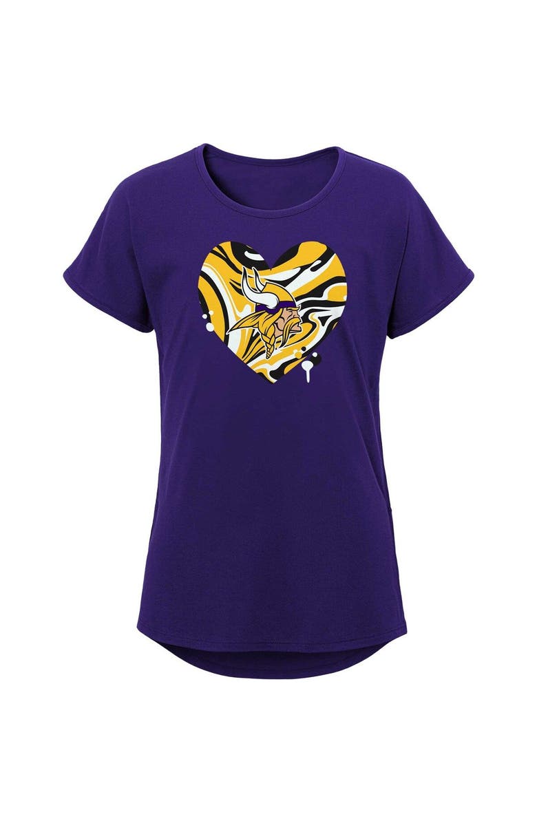 Outerstuff Girls Youth Purple Minnesota Vikings Drip Heart Dolman T-Shirt, Main, color,