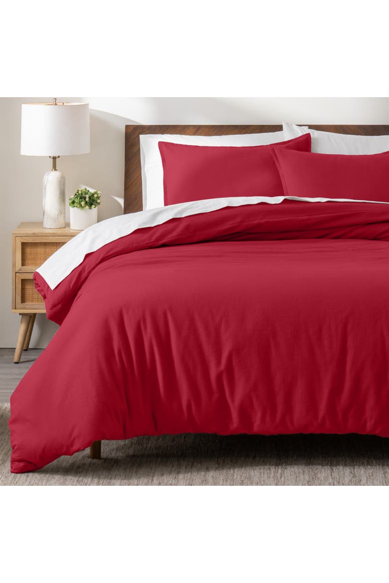 100% Cotton Flannel Duvet Cover & Sham Set, Alternate, color, Red