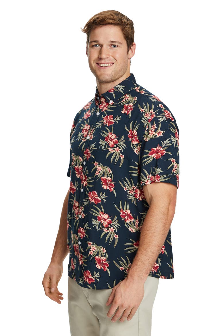 Regular Fit Hibiscus Short Sleeve Button-Down Shirt , Alternate, color, RUST