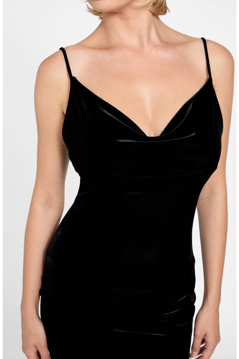 Arya Velvet Cowl Neck Dress, Alternate, color, BLACK