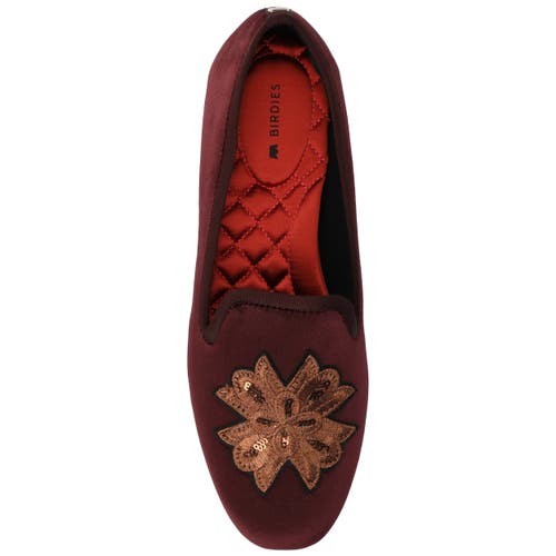 Birdies The Starling Loafer Velvet Embroidery In Burgundy