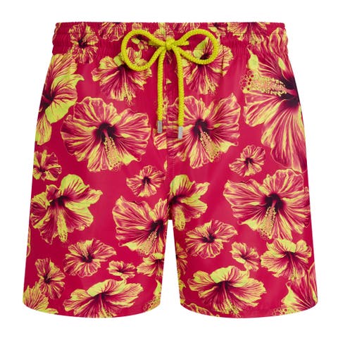 Men Ultra-light and packable Swim Shorts Macro Hibiscus