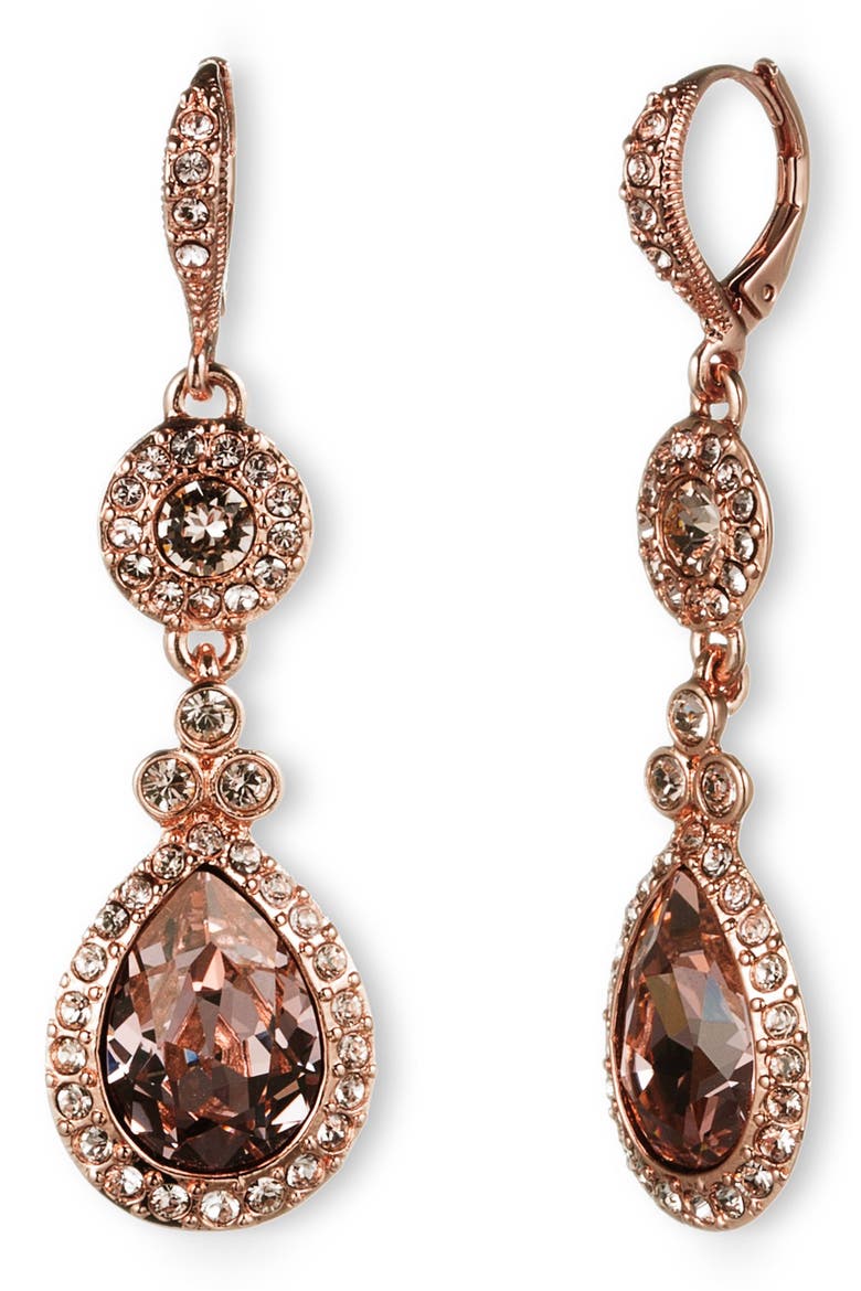 Crystal Teardrop Earrings, Main, color, ROSE/ SILK