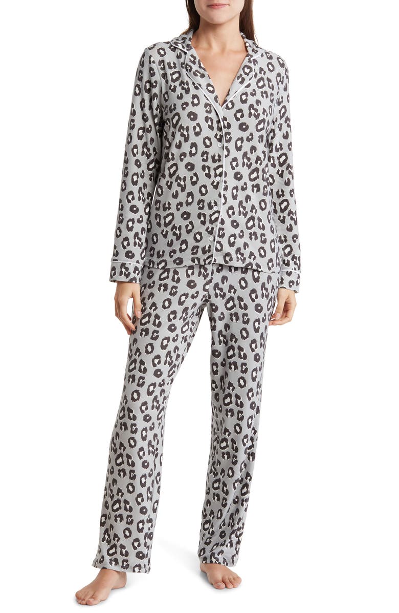 JJ Basics Long Sleeve Button Front Top & Pants Pajamas, Main, color,