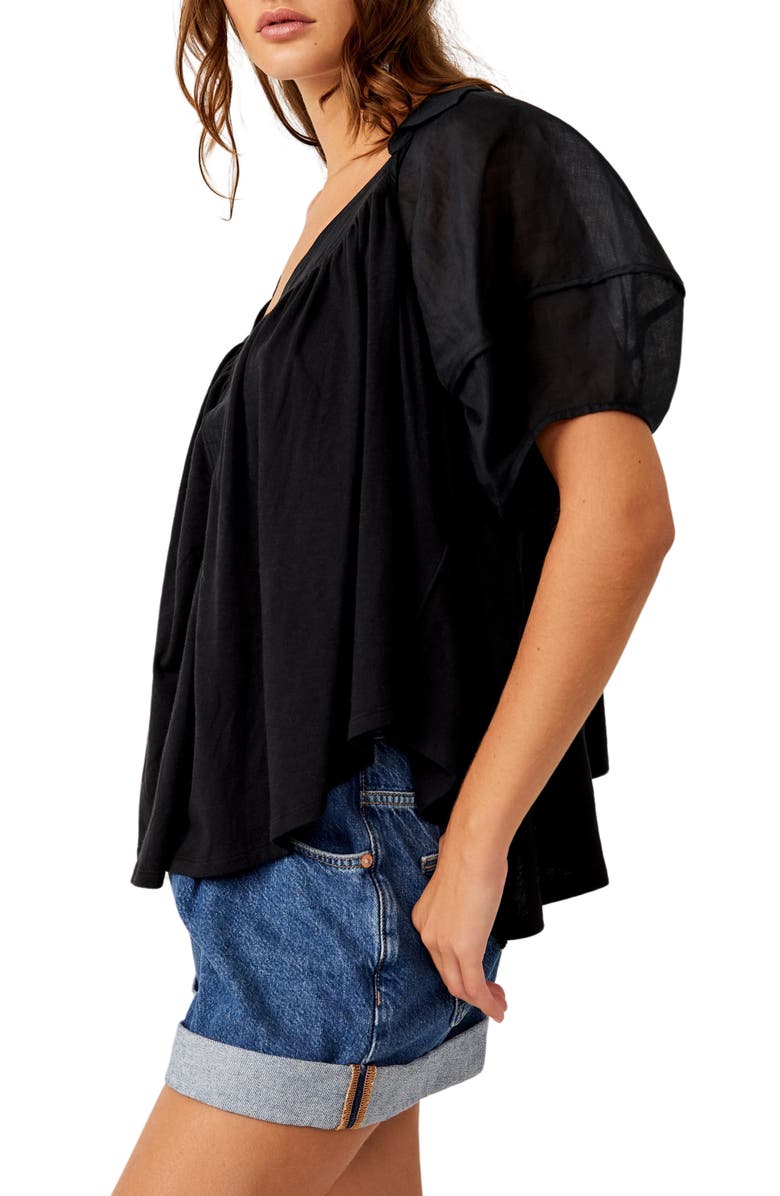 Free People Sunray Mixed Media Cotton Jersey Babydoll Top, Alternate, color, 