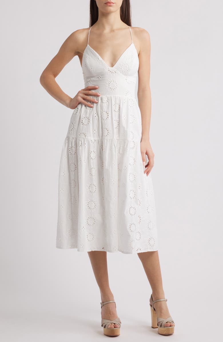 CITY STUDIO Eyelet Embroidery A-Line Midi Dress, Main, color, Ivory