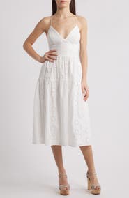 CITY STUDIO Eyelet Embroidery A-Line Midi Dress