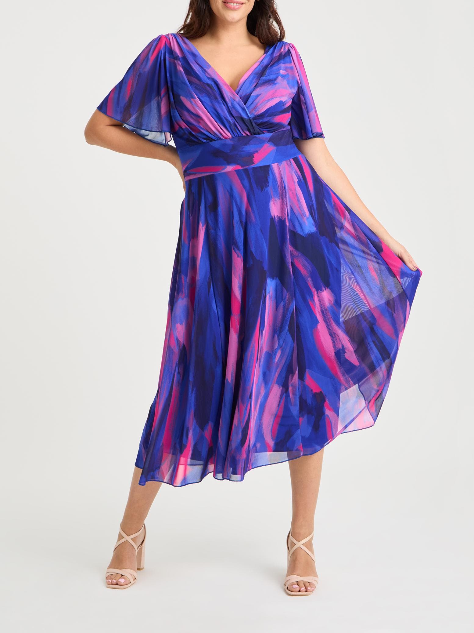 Victoria Printed Angel Sleeve Midi Dress (Women) | Nordstrom