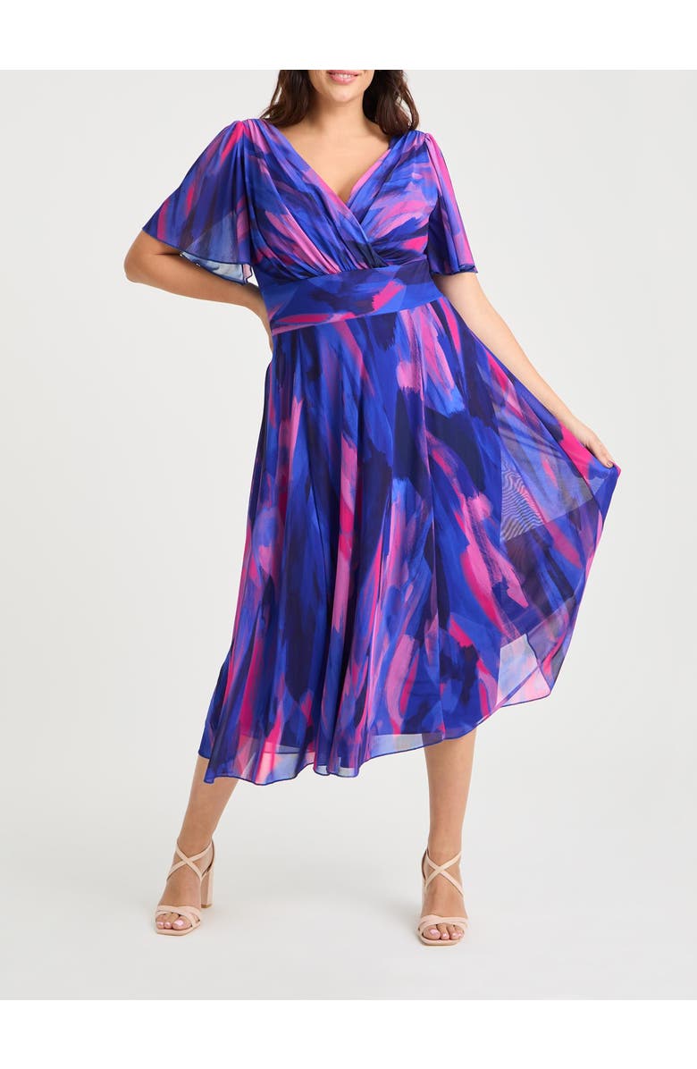 Scarlett & Jo Victoria Brush Angel Sleeve Midi Dress, Alternate, color, Blue Pink Brush
