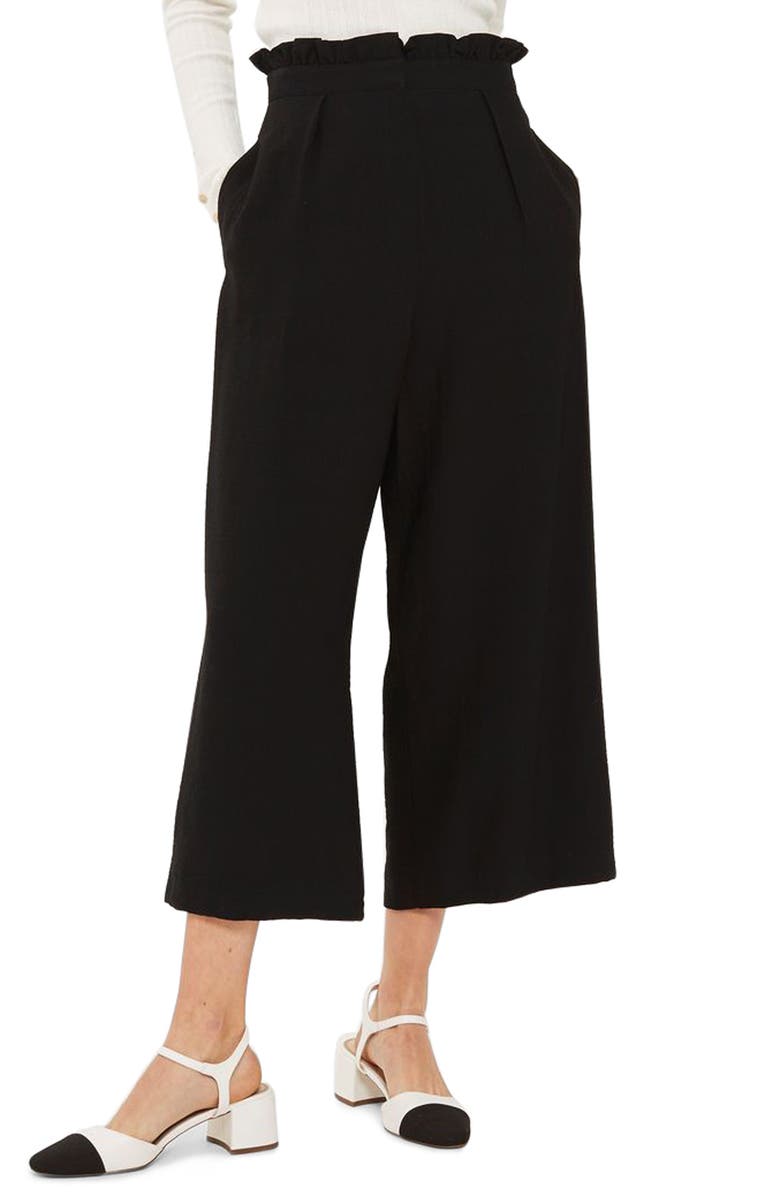 Topshop Ruffle Waist Trousers, Main, color, Black