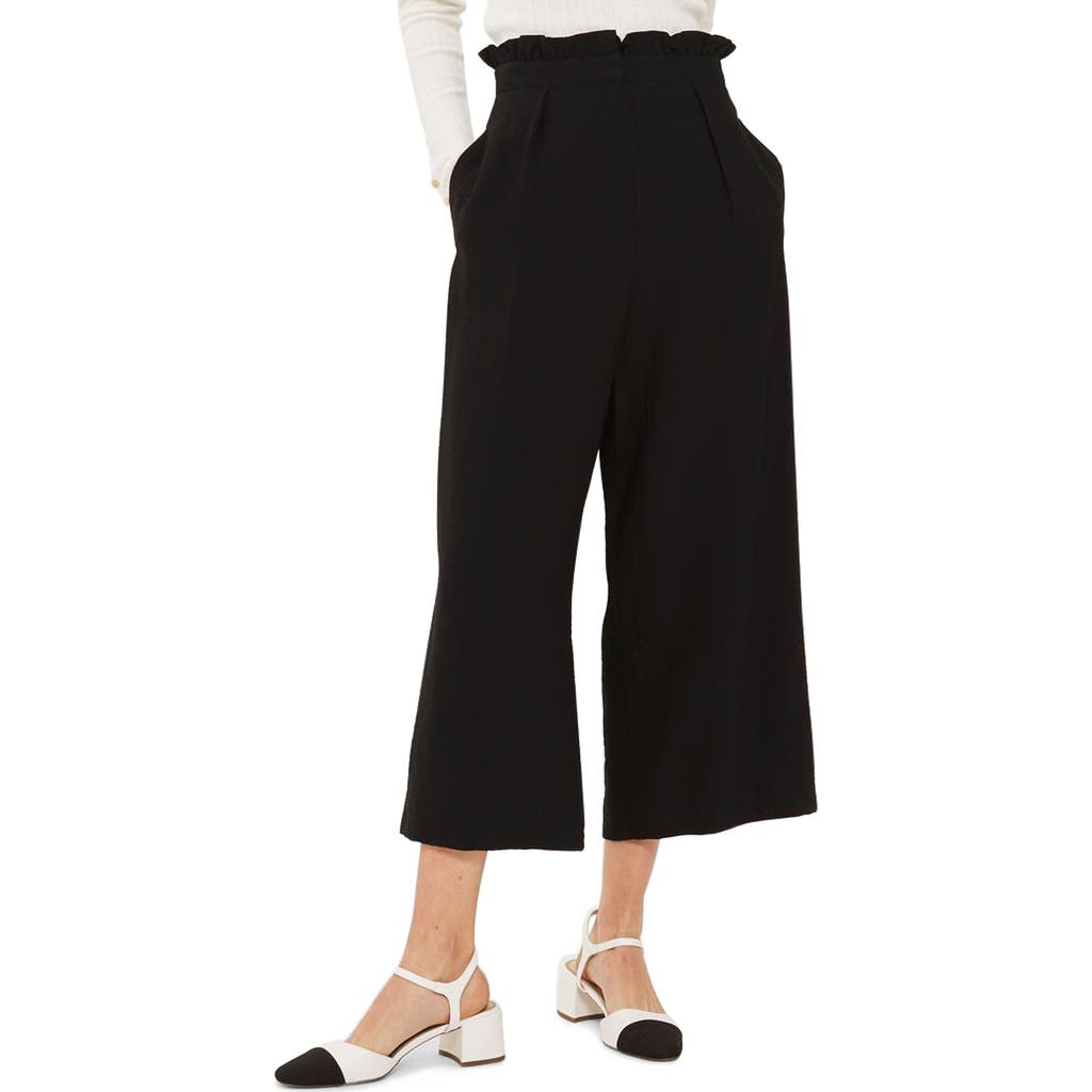 Topshop Ruffle Waist Trousers In Black