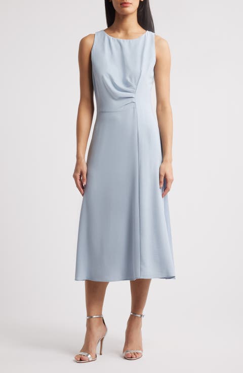 Sleeveless Pleated Waist A-Line Midi Dress