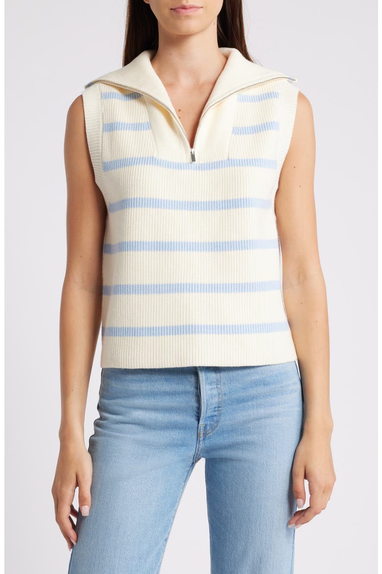 Stripe Sleeveless Half Zip Sweater, Main, color, IVORY/ POWDER BLUE