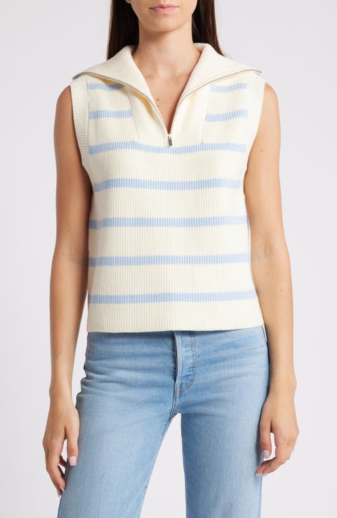 Stripe Sleeveless Half Zip Sweater