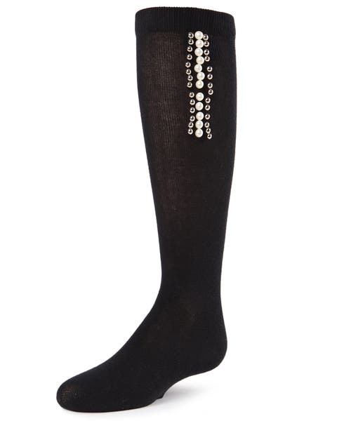 Pearls and Stripes Jeweled Knee High Socks