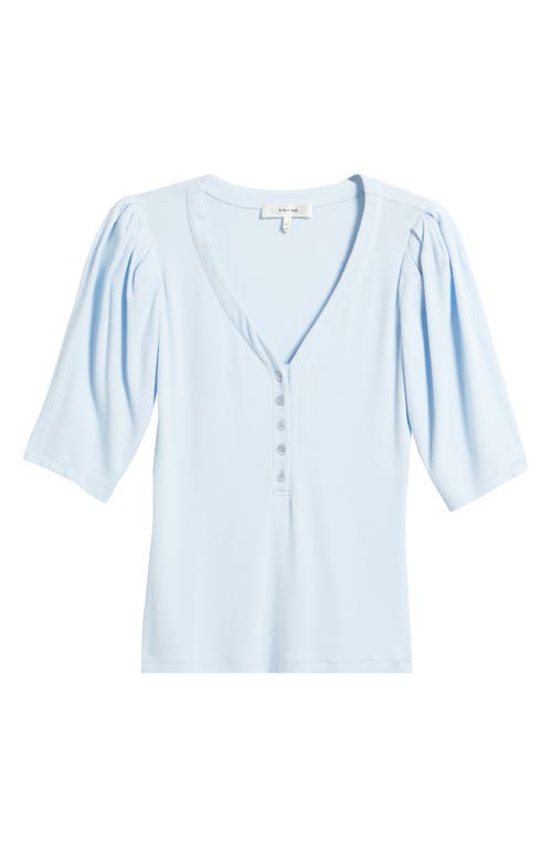 Frame Rib Ruched Short-sleeve Henley Top In Light Chambray