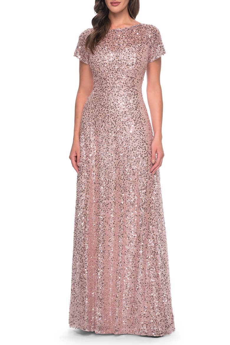 Stunning Beaded Gown with Short Sleeves, Main, color, Mauve