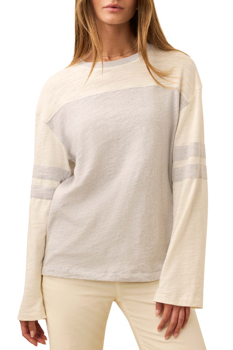 Sunwashed Varsity Long Sleeve Organic Cotton Slub T-Shirt, Main, color, LIGHT GREY HEATHER VARSITY