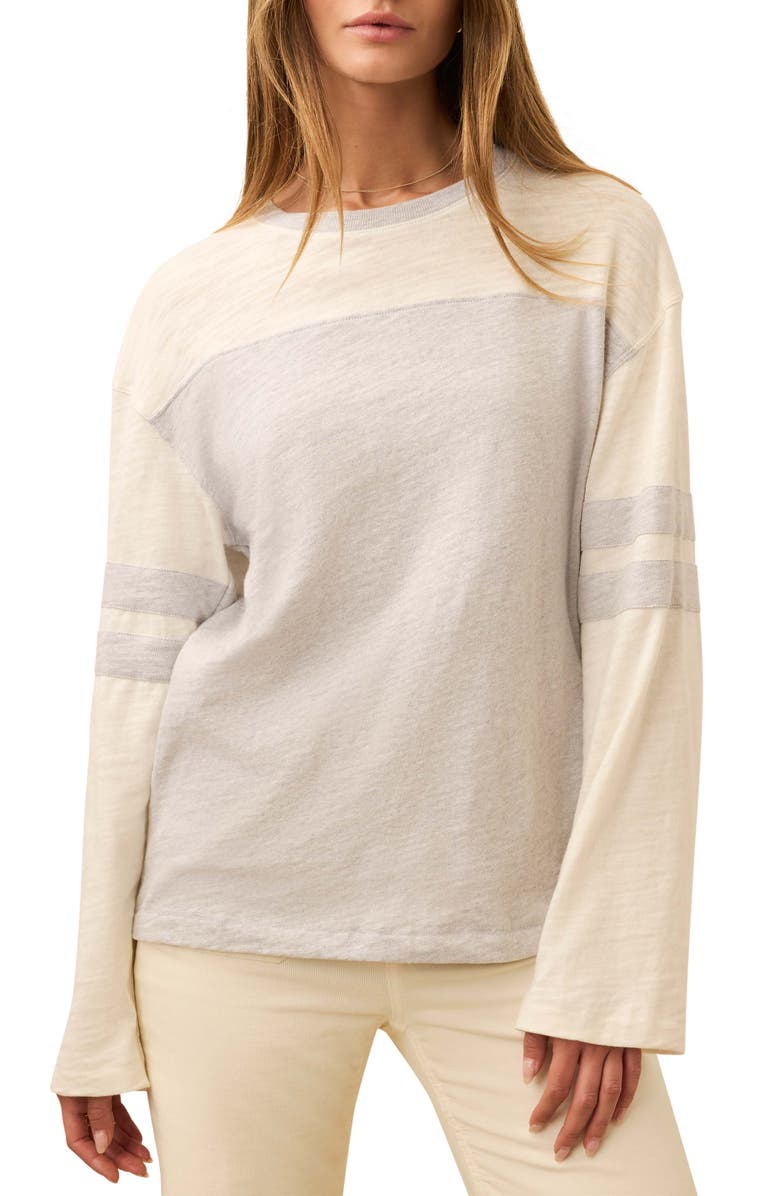 Faherty Sunwashed Varsity Long Sleeve Organic Cotton Slub T-Shirt, Main, color, Light Grey Heather Varsity
