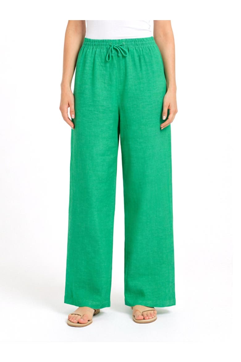 Drawstring Wide Leg Linen Trousers, Main, color, Mermaid Green