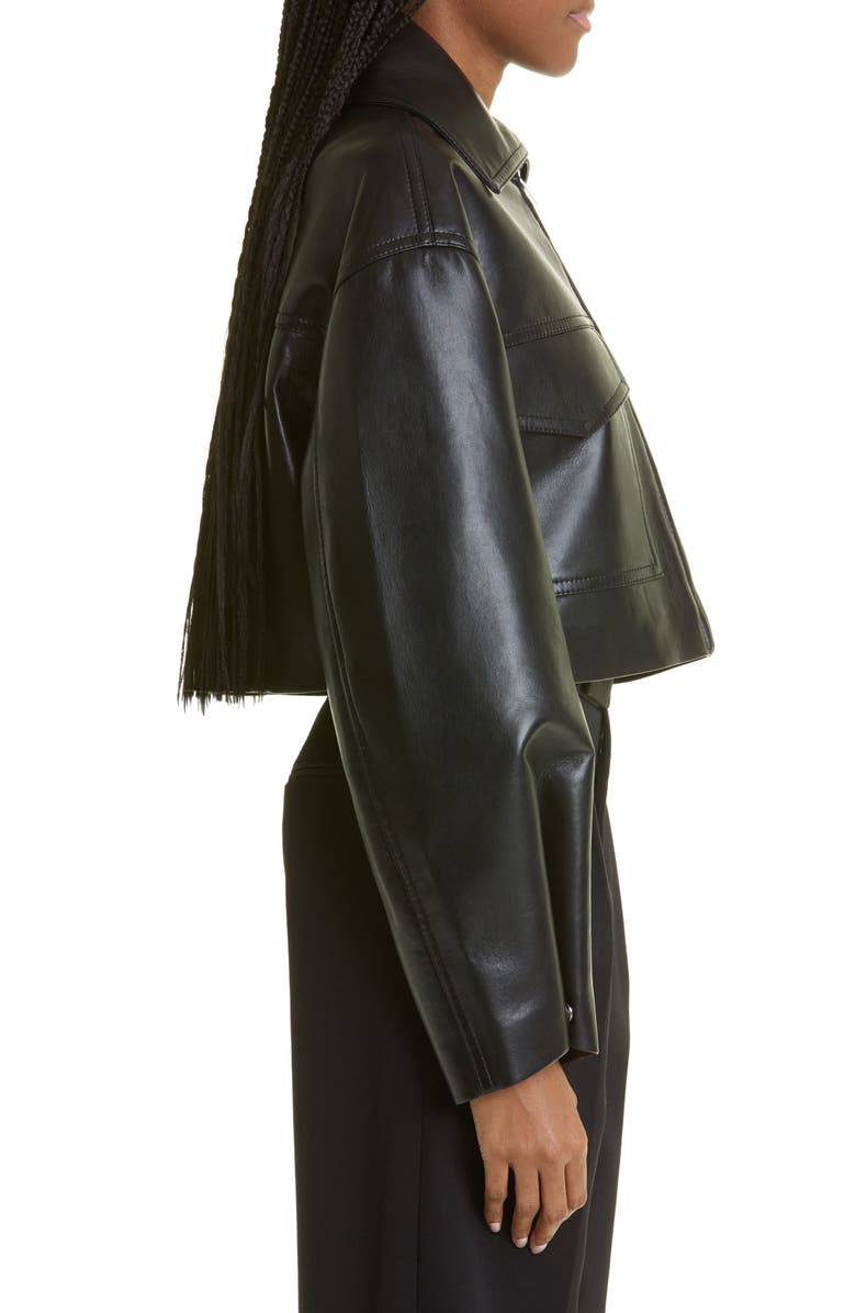 Nanushka Sapir Slim Fit Crop Leather Jacket, Alternate, color, 