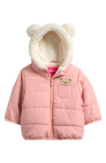 Wippette Kids' Bear Hooded Quilted Jacket In Pink
