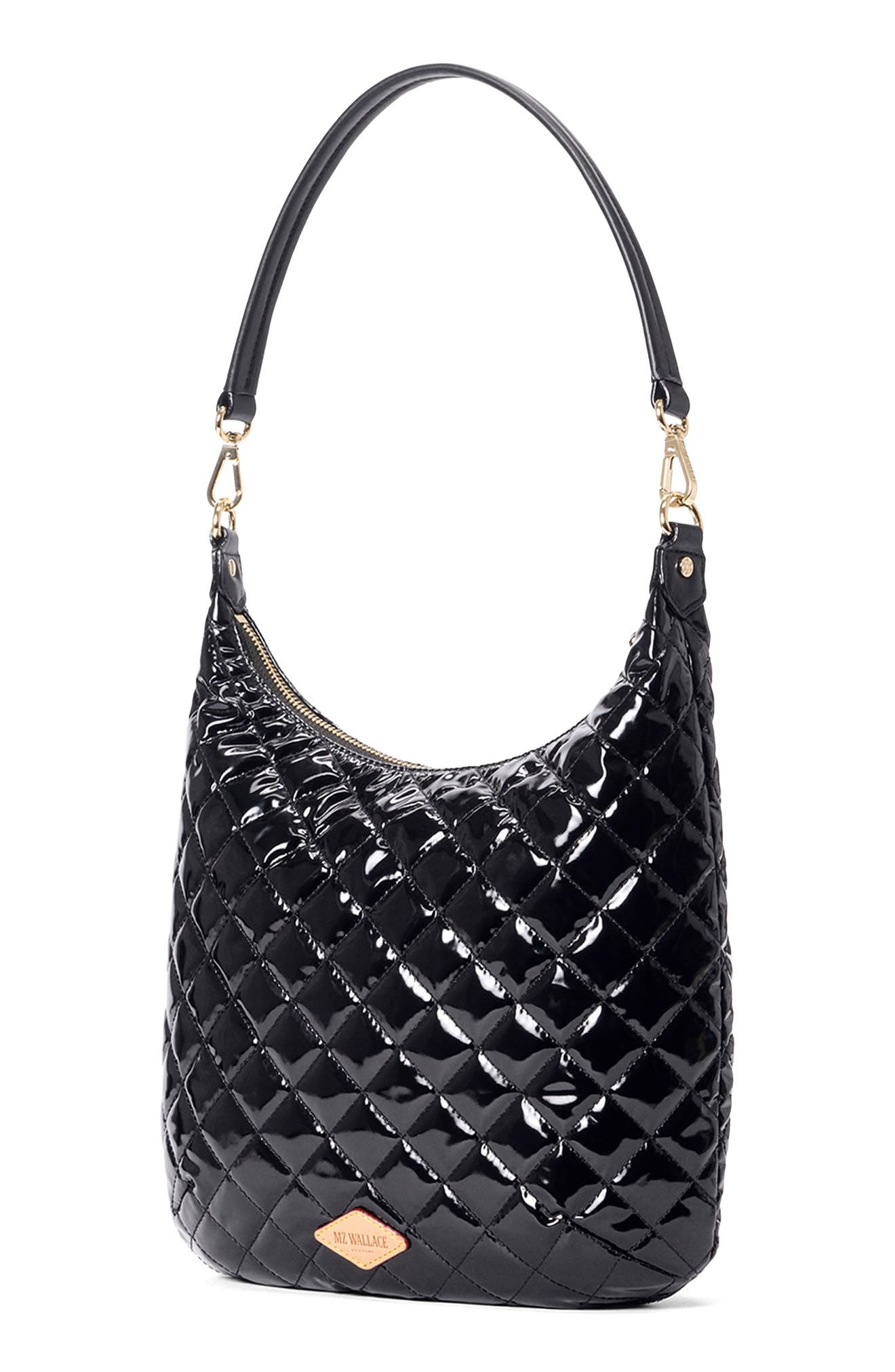 MZ Wallace Crosby Sienna Quilted Nylon Shoulder Bag, Alternate, color, Black Lacquer