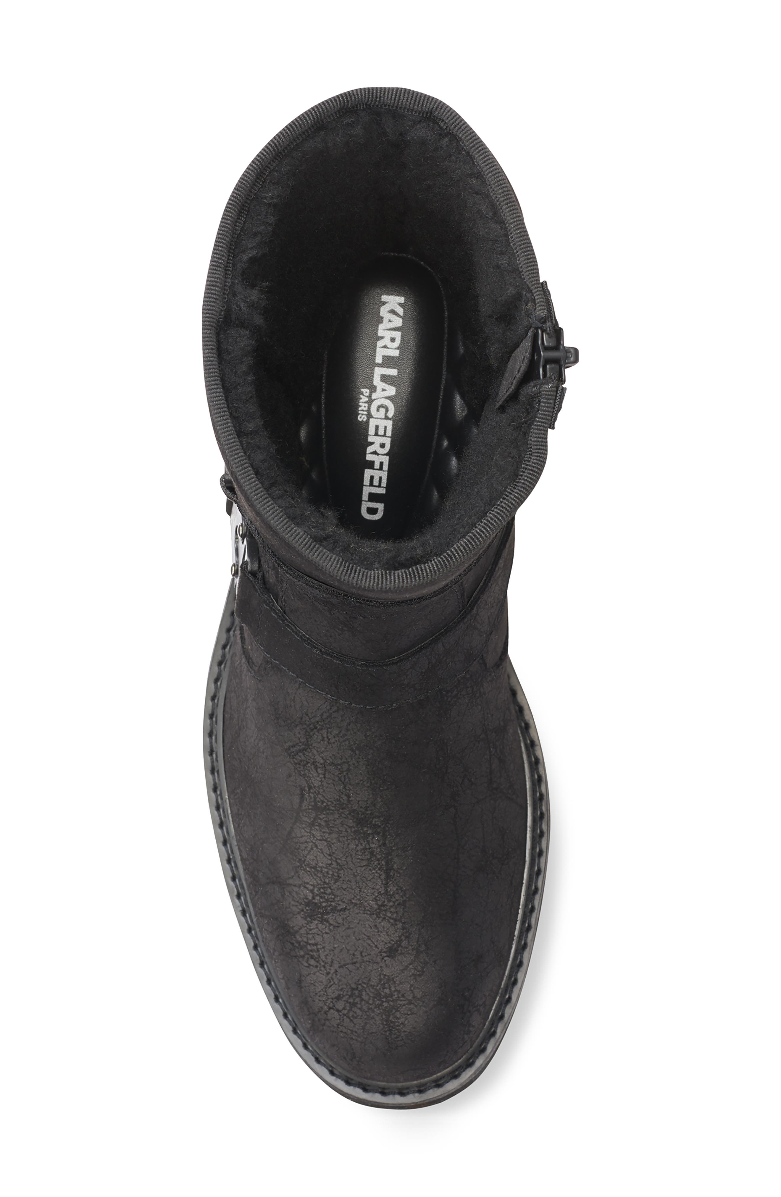 KARL LAGERFELD PARIS Faux Shearling Lined Double Buckle Boot, Alternate, color, Black