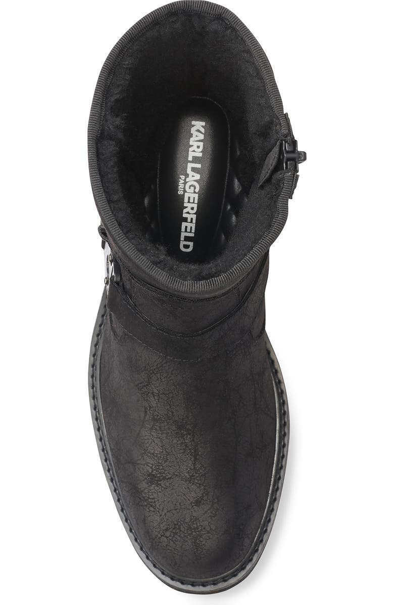 KARL LAGERFELD PARIS Faux Shearling Lined Double Buckle Boot, Alternate, color, Black