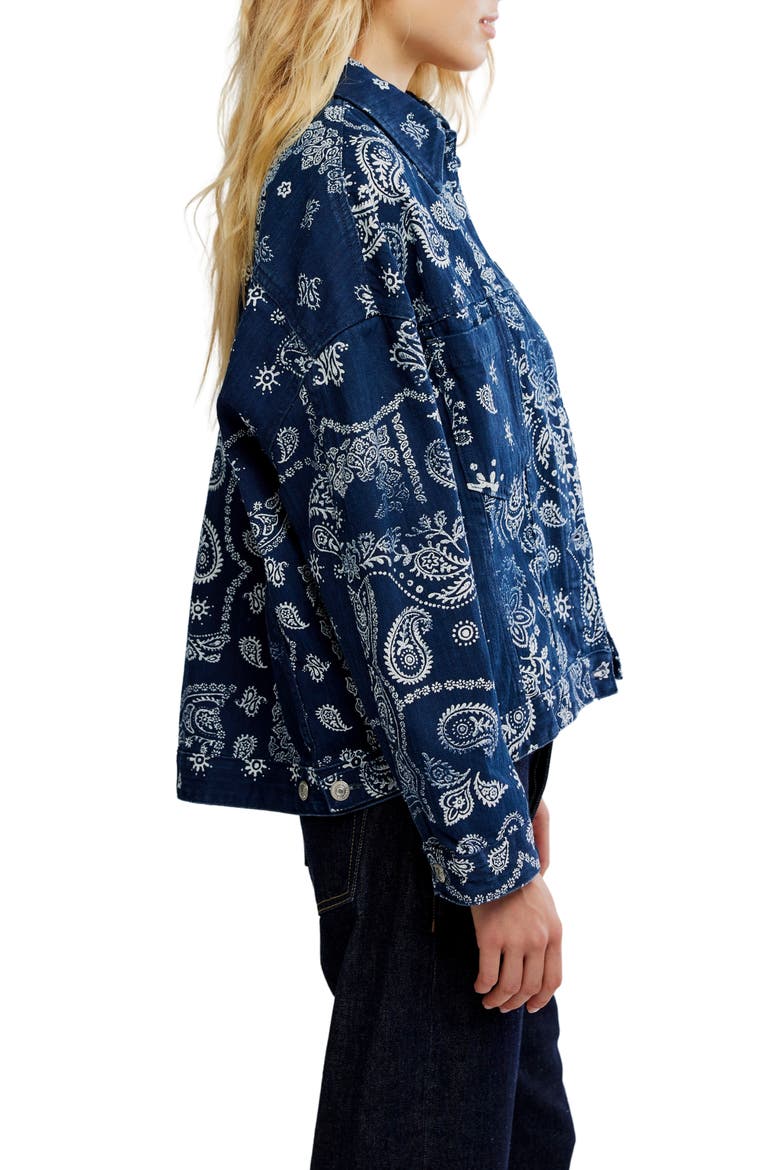 Opal Swing Print Denim Jacket, Alternate, color, NAVY COMBO- BANDANA