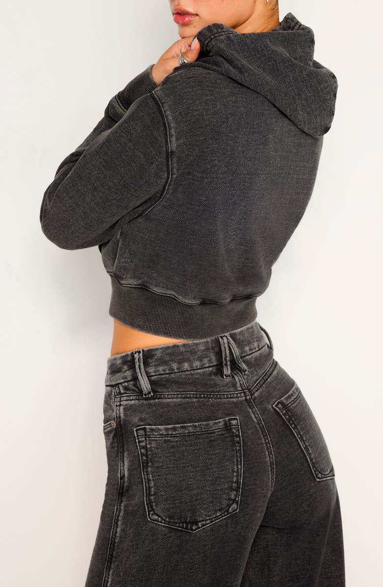 Good American Jeanius Shrunken French Terry Zip Hoodie, Alternate, color, Black322