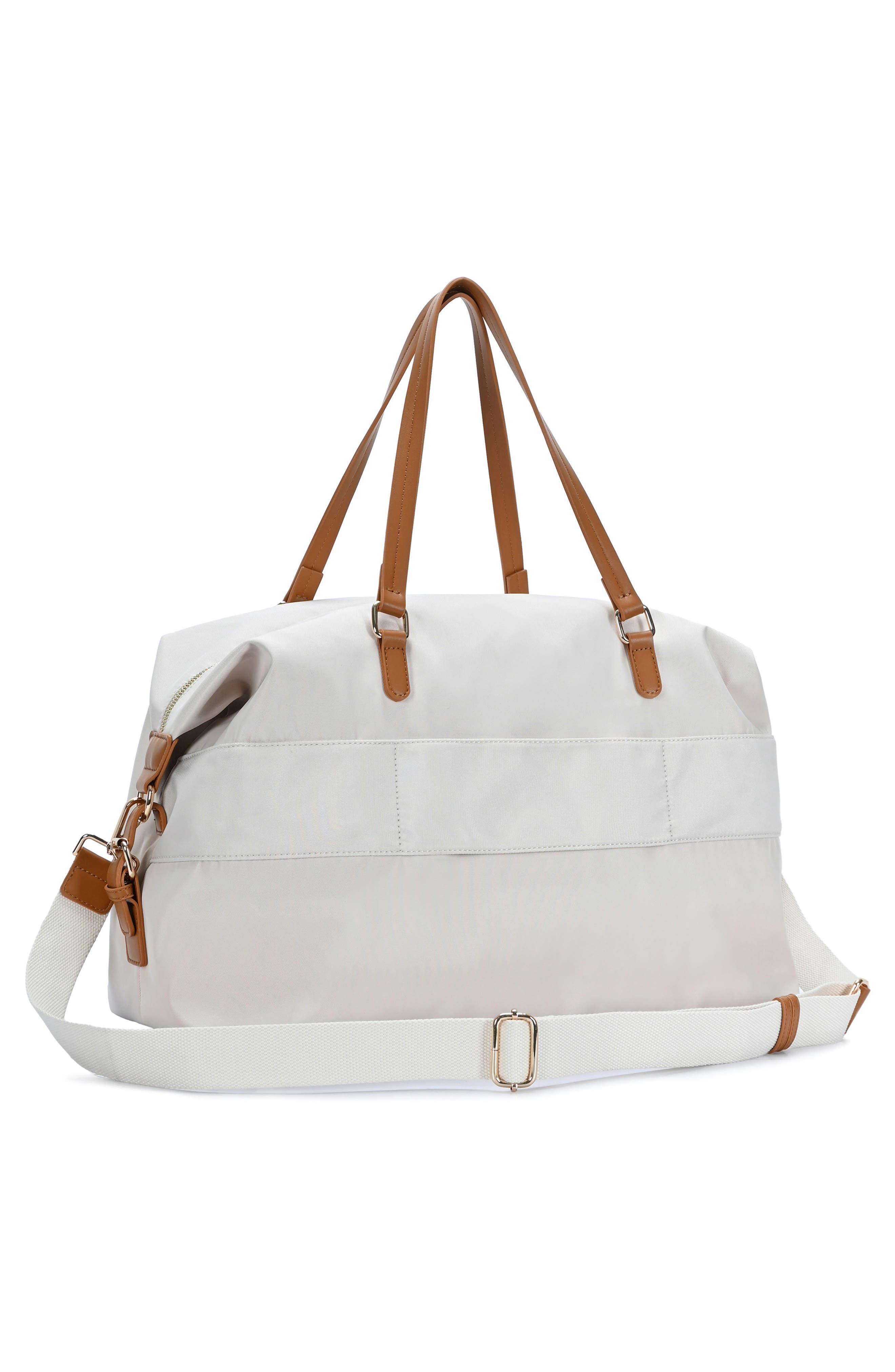 Nylon Weekender Faux Leather Trim Duffle Bag, Alternate, color, CREAM