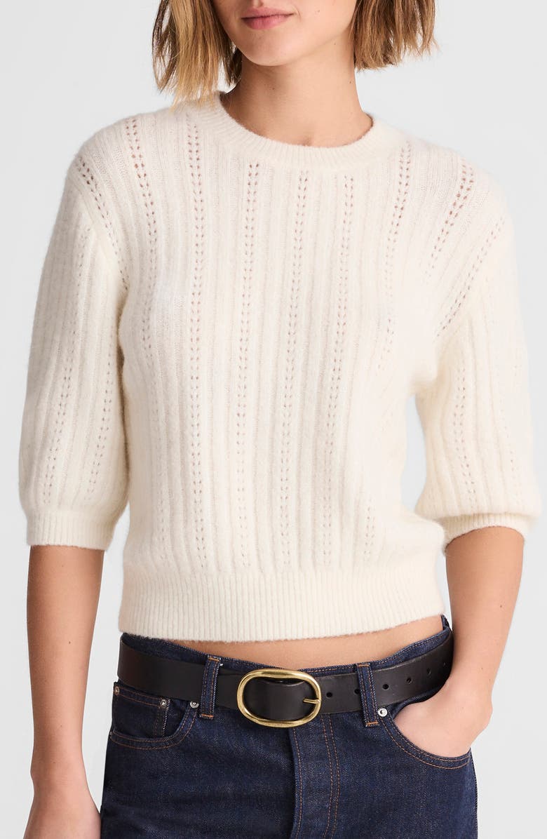 Madewell CloudSoft Short Sleeve Sweater, Main, color, Antique Cream