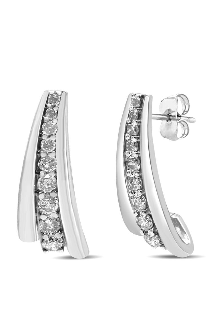 Silver 1 Ct Round Diamond Graduated Huggie Earrings, Main, color, White