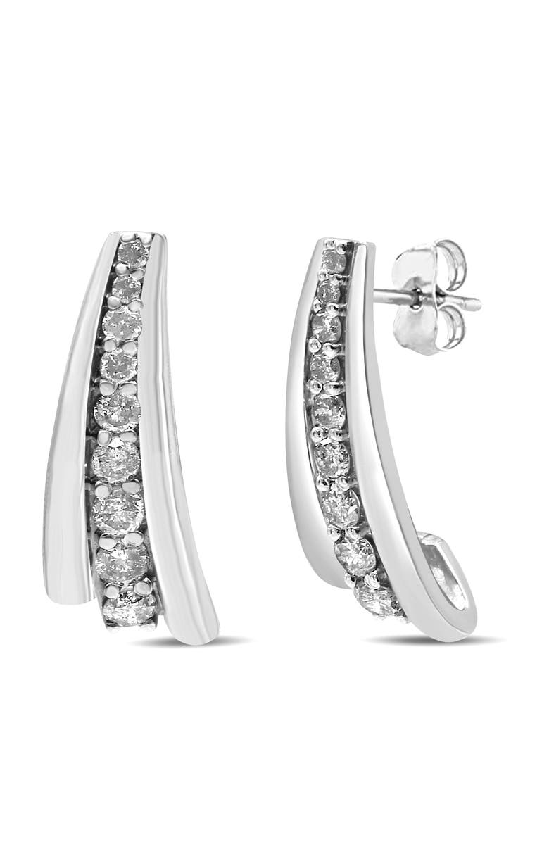 Haus of Brilliance Silver 1 Ct Round Diamond Graduated Huggie Earrings, Main, color, White