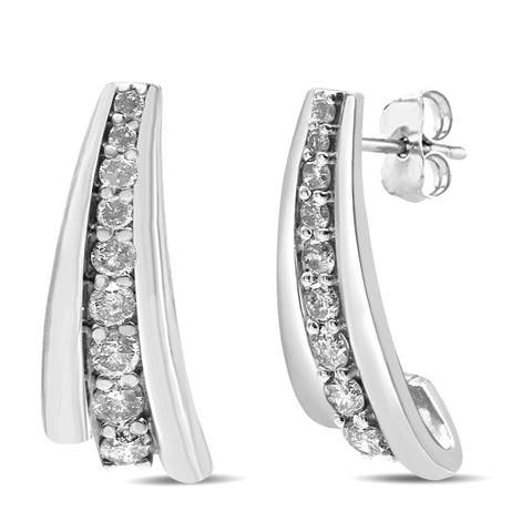 Silver 1 Ct Round Diamond Graduated Huggie Earrings