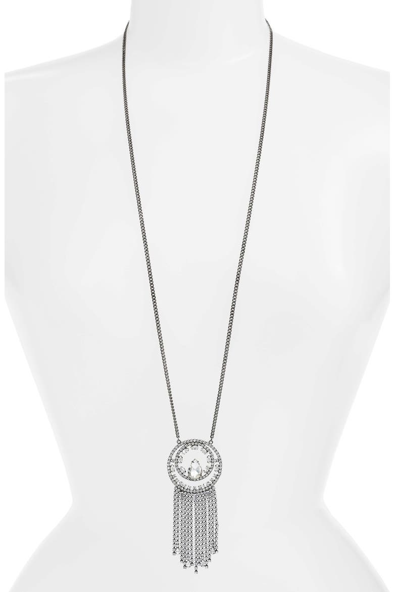 Circle Fringe Pendant Necklace, Main, color, CLEAR/ HEMATITE