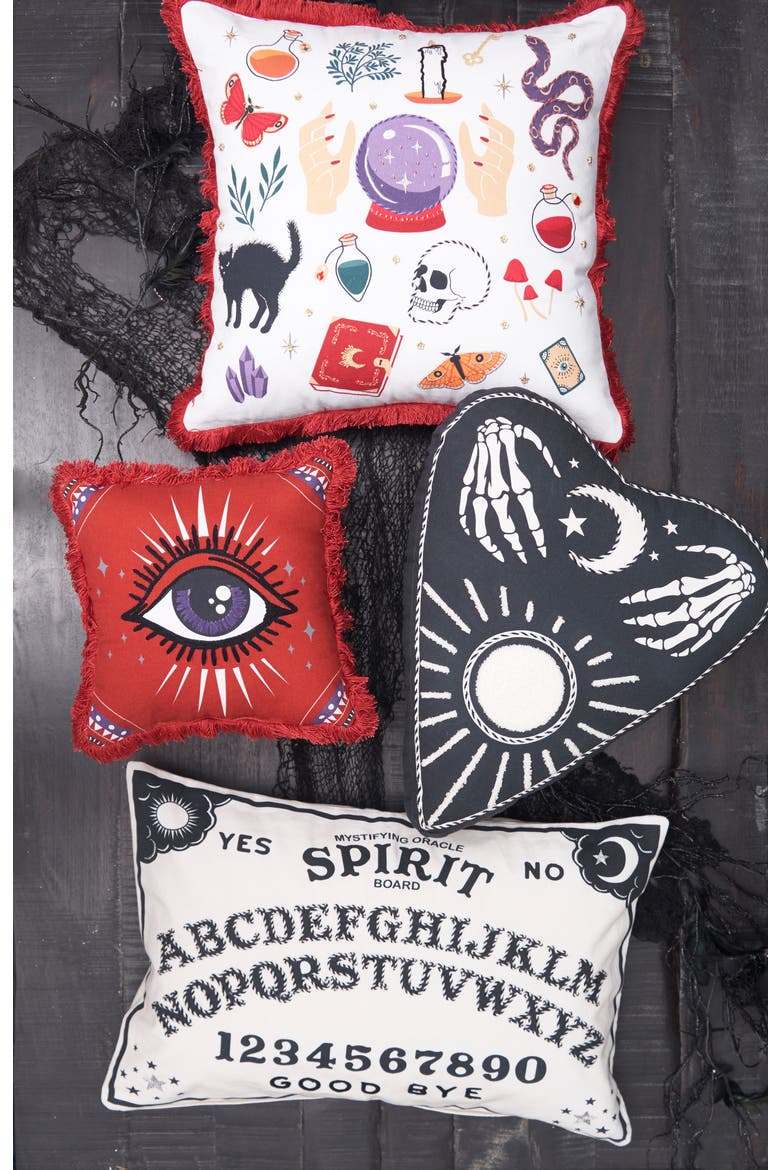 Mystical Planchette Heart Shaped Cotton Blend Halloween Accent Pillow 14" x 16", Alternate, color, Black