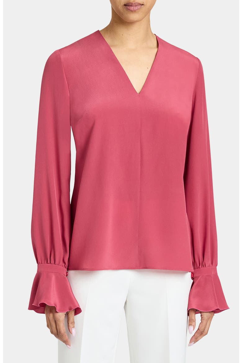 Rue Silk Long Sleeve Blouse in Silk Crepe de Chine, Main, color, PEONY
